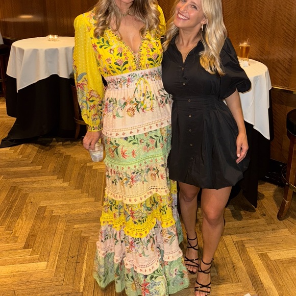 FARM Rio Dresses & Skirts - FARM Rio Yellow Tiered Maxi Dress Plunge Neckline Sleeveless
